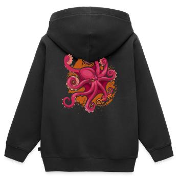 Pieuvres - Sweat Premium à capuche zippé enfant bio - noir - Dos - AI Model Kid Male (0cm)