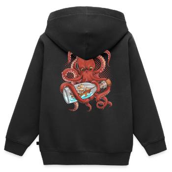 Pieuvres tentacules - Sweat Premium à capuche zippé enfant bio - noir - Dos - AI Model Kid Male (0cm)