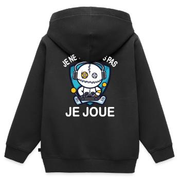 Je ne t'entends pas je joue - Sweat Premium à capuche zippé enfant bio - noir - Dos - AI Model Kid Male (0cm)