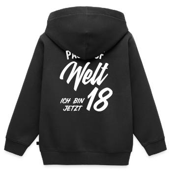 Endlich 18 Volljährig T-shirt Geschenk - Kinder Premium Organic Zip Hoodie - Schwarz - Hinten - AI Model Kid Male (0cm)