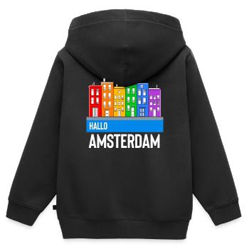 Amsterdam - Sweat Premium à capuche zippé enfant bio - noir - Dos - AI Model Kid Male (0cm)