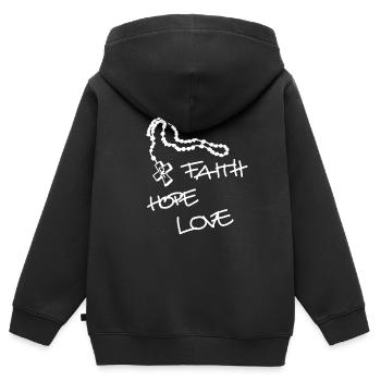 Faith Hope Love, Rosenkranz, Symbol, Kreuz, Gott - Kinder Premium Organic Zip Hoodie - Schwarz - Hinten - AI Model Kid Male (0cm)