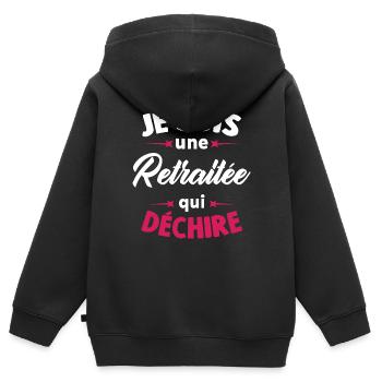 Je Suis Une Retraitée Qui Déchire - Sweat Premium à capuche zippé enfant bio - noir - Dos - AI Model Kid Male (0cm)