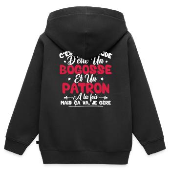 Compliqué d'être un bogosse et un patron - Sweat Premium à capuche zippé enfant bio - noir - Dos - AI Model Kid Male (0cm)