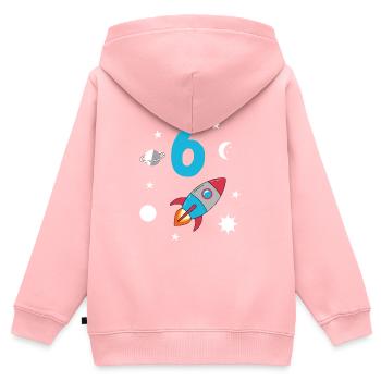 Fusée et espace 6e anniversaire - Sweat Premium à capuche zippé enfant bio - rose - Dos - AI Model Kid Female (0cm)
