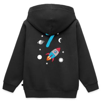Fusée et espace pour le 7e anniversaire - Sweat Premium à capuche zippé enfant bio - noir - Dos - AI Model Kid Male (0cm)