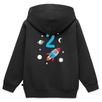 2ème anniversaire fusée et espace - Sweat Premium à capuche zippé enfant bio - noir - Dos - AI Model Kid Male (0cm)