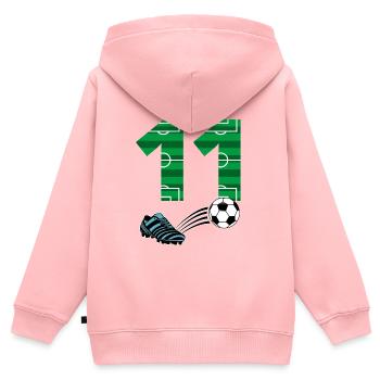 11e anniversaire de football - Sweat Premium à capuche zippé enfant bio - rose - Dos - AI Model Kid Female (0cm)