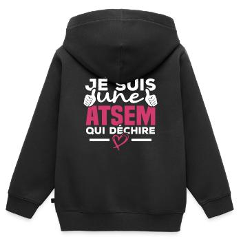 Je suis une ATSEM qui déchire - Sweat Premium à capuche zippé enfant bio - noir - Dos - AI Model Kid Male (0cm)