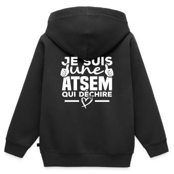 Je suis une ATSEM qui déchire - Sweat Premium à capuche zippé enfant bio - noir - Dos - AI Model Kid Male (0cm)