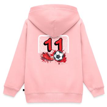 11e anniversaire de football - Sweat Premium à capuche zippé enfant bio - rose - Dos - AI Model Kid Female (0cm)
