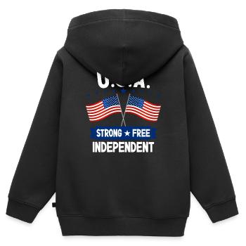 USA - Kinder Premium Organic Zip Hoodie - Schwarz - Hinten - AI Model Kid Male (0cm)