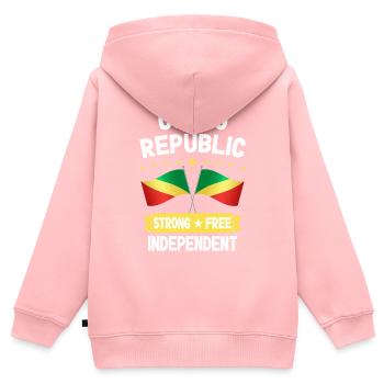 République du Congo - Sweat Premium à capuche zippé enfant bio - rose - Dos - AI Model Kid Female (0cm)
