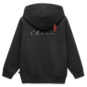 Chine - Sweat Premium à capuche zippé enfant bio - noir - Dos - AI Model Kid Male (0cm)