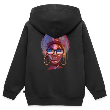 USA - Kinder Premium Organic Zip Hoodie - Schwarz - Hinten - AI Model Kid Male (0cm)