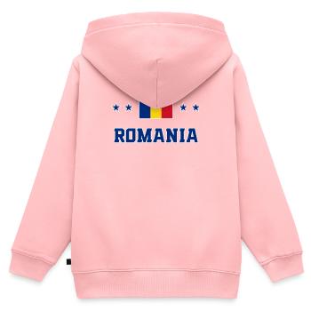 Roumanie - Sweat Premium à capuche zippé enfant bio - rose - Dos - AI Model Kid Female (0cm)