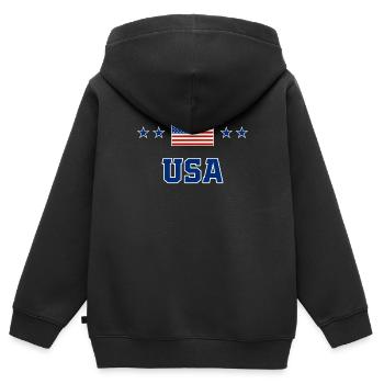 USA - Kinder Premium Organic Zip Hoodie - Schwarz - Hinten - AI Model Kid Male (0cm)