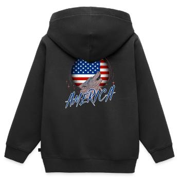 USA - Kinder Premium Organic Zip Hoodie - Schwarz - Hinten - AI Model Kid Male (0cm)