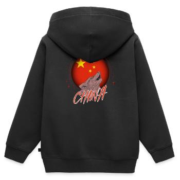 Chine - Sweat Premium à capuche zippé enfant bio - noir - Dos - AI Model Kid Male (0cm)