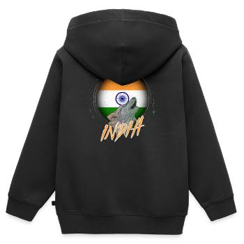 Inde - Sweat Premium à capuche zippé enfant bio - noir - Dos - AI Model Kid Male (0cm)