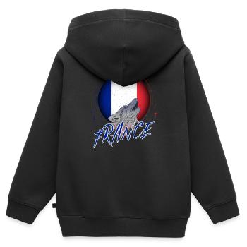 Frankreich - Kinder Premium Organic Zip Hoodie - Schwarz - Hinten - AI Model Kid Male (0cm)