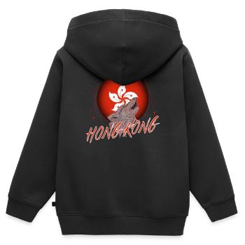 Hongkong - Kinder Premium Organic Zip Hoodie - Schwarz - Hinten - AI Model Kid Male (0cm)
