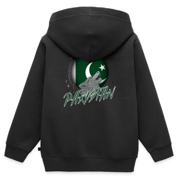 Pakistan - Kinder Premium Organic Zip Hoodie - Schwarz - Hinten - AI Model Kid Male (0cm)