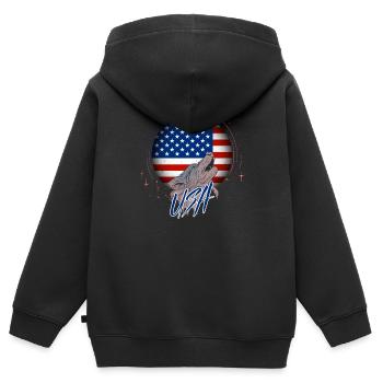 USA - Kinder Premium Organic Zip Hoodie - Schwarz - Hinten - AI Model Kid Male (0cm)