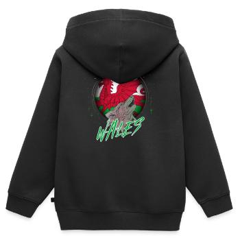 Wales - Kinder Premium Organic Zip Hoodie - Schwarz - Hinten - AI Model Kid Male (0cm)