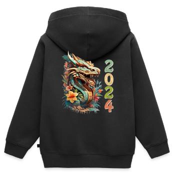 Tiki Dragon 2024 - Sweat Premium à capuche zippé enfant bio - noir - Dos - AI Model Kid Male (0cm)