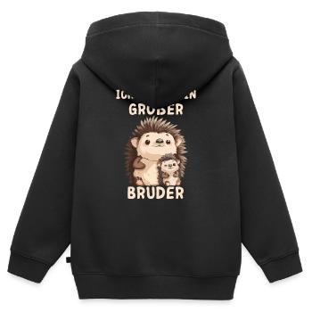 Ich werde ein großer Bruder Igel - Kinder Premium Organic Zip Hoodie - Schwarz - Hinten - AI Model Kid Male (0cm)