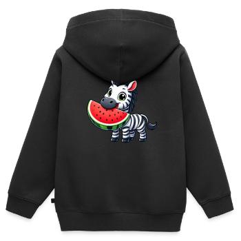 Zebra Melone Wassermelone Frucht Fruchtig - Kinder Premium Organic Zip Hoodie - Schwarz - Hinten - AI Model Kid Male (0cm)