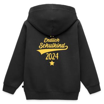 EINSCHULUNG ENDLICH SCHULKIND 2024 - Kinder Premium Organic Zip Hoodie - Schwarz - Hinten - AI Model Kid Male (0cm)