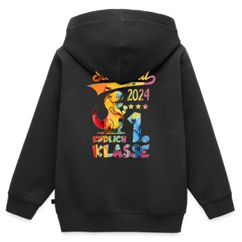 EINSCHULUNG SCHULKIND 2024 ENDLICH 1. KLASSE - Kinder Premium Organic Zip Hoodie - Schwarz - Hinten - AI Model Kid Male (0cm)