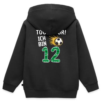 Tor Ich bin 12 - Kinder Premium Organic Zip Hoodie - Schwarz - Hinten - AI Model Kid Male (0cm)
