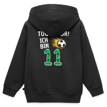 Tor Ich bin 11 - Kinder Premium Organic Zip Hoodie - Schwarz - Hinten - AI Model Kid Male (0cm)