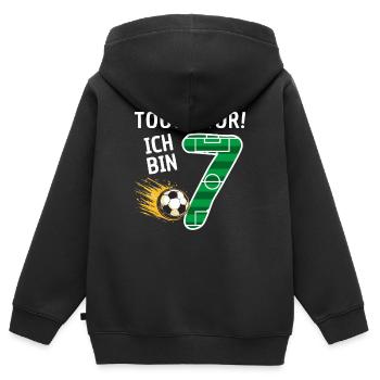 Tor Ich bin 7 - Kinder Premium Organic Zip Hoodie - Schwarz - Hinten - AI Model Kid Male (0cm)