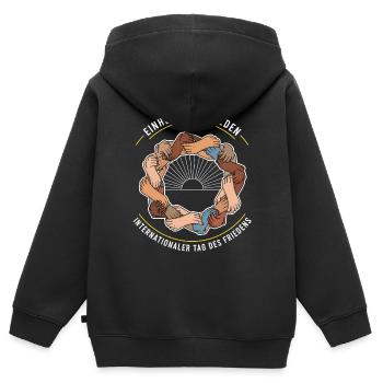 L’unité pour la paix - Sweat Premium à capuche zippé enfant bio - noir - Dos - AI Model Kid Male (0cm)