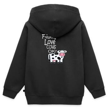 I just freaking love cows cadeau paysan vache amour - Sweat Premium à capuche zippé enfant bio - noir - Dos - AI Model Kid Male (0cm)