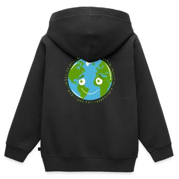 Planète timide TERRE - Sweat Premium à capuche zippé enfant bio - noir - Dos - AI Model Kid Male (0cm)