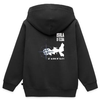 Île d’Elbe Coordonnées Carte Vacances - Sweat Premium à capuche zippé enfant bio - noir - Dos - AI Model Kid Male (0cm)