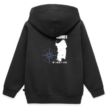 Sardaigne Île Coordonnées Carte Vacances - Sweat Premium à capuche zippé enfant bio - noir - Dos - AI Model Kid Male (0cm)