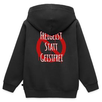 statt geistfei! - Kinder Premium Organic Zip Hoodie - Schwarz - Hinten - AI Model Kid Male (0cm)