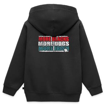 Plus de Noirs Plus de chiens Plus d’Irlandais - Sweat Premium à capuche zippé enfant bio - noir - Dos - AI Model Kid Male (0cm)