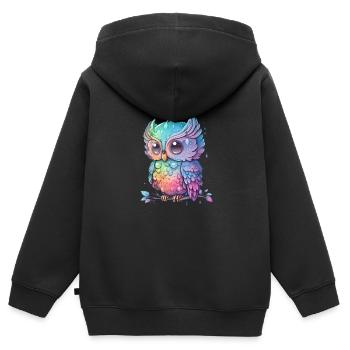 Bunte Eule Mit Großen Augen - Kinder Premium Organic Zip Hoodie - Schwarz - Hinten - AI Model Kid Male (0cm)
