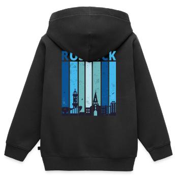 Rostock Rostocker Stadtsilhouette Geschenk - Kinder Premium Organic Zip Hoodie - Schwarz - Hinten - AI Model Kid Male (0cm)