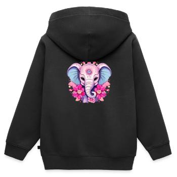 Rosa Elefant - Indische Blüten & Ornamente - Kinder Premium Organic Zip Hoodie - Schwarz - Hinten - AI Model Kid Male (0cm)