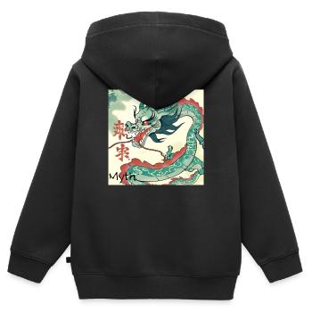 Myth - Chinesischer Drache - Kinder Premium Organic Zip Hoodie - Schwarz - Hinten - AI Model Kid Male (0cm)