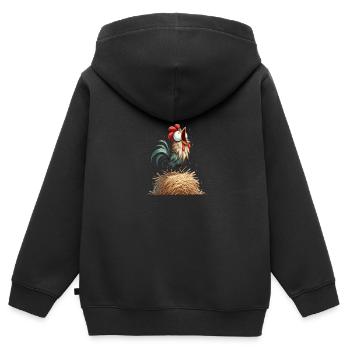Des corbeaux de coq comiques sur des bottes de paille - Sweat Premium à capuche zippé enfant bio - noir - Dos - AI Model Kid Male (0cm)