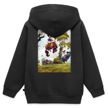 Thelwell Cartoon Pony Rodeo - Kinder Premium Organic Zip Hoodie - Schwarz - Hinten - AI Model Kid Male (0cm)